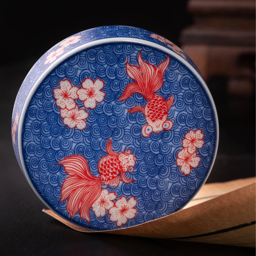 秉承传统工艺景德镇炎匠中式枢府釉圆形茶台陶瓷茶具盖置家用