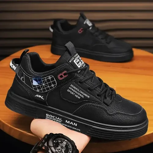 woodpecker/啄木鸟春季男鞋2025新款黑色休闲运动板鞋男款防水男