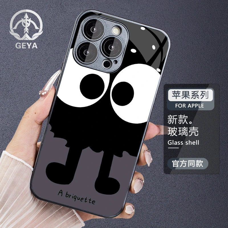 煤球英文苹果13Promax手机壳15/14Pro/12/13iphone玻璃苹果手机壳