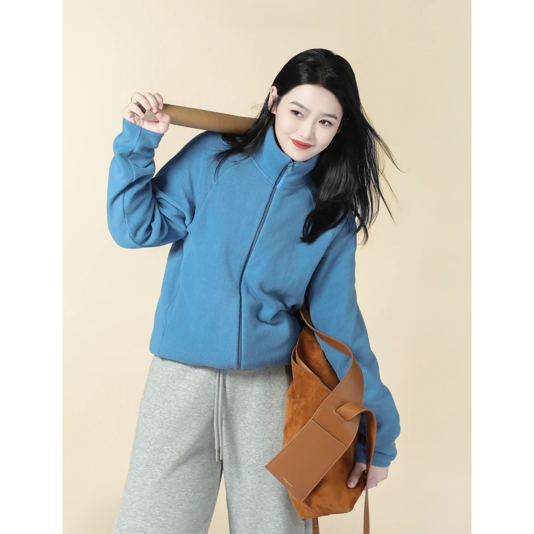 今婷纯色休闲百搭简约秋冬宽松外套内搭摇粒绒毛毛外套-J24404305