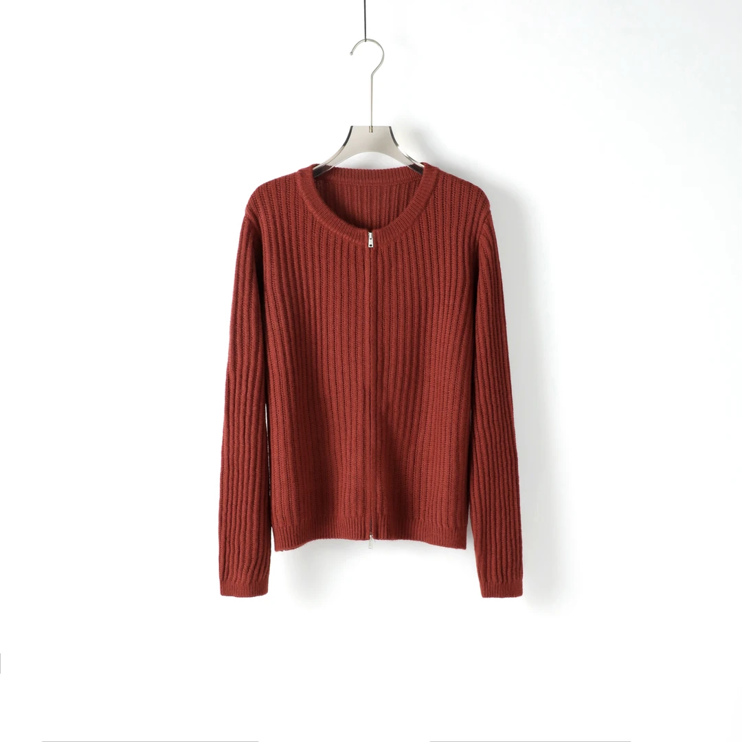 今婷秋冬慵懒风温柔气质简约基础软糯舒服圆领拉链毛衫-HQ242021