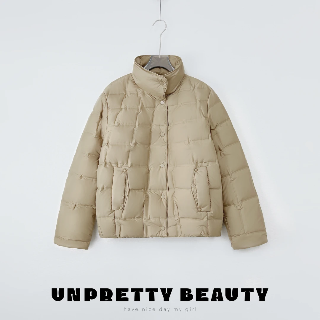 今婷【炸款不退换】百搭保暖简约秋冬方格立领短款羽绒服-HD2323189