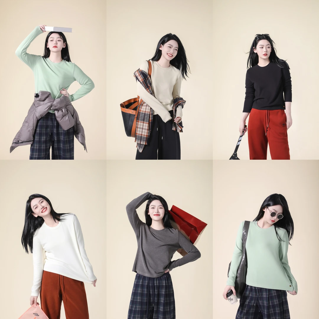 今婷【小金扣】磨毛侧边金属扣装饰圆领弹力长袖打底衫女-M24406312