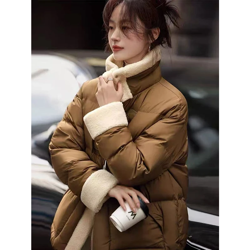 小个子2025冬季新款立领时尚女韩系拼接短款百搭洋气外套女