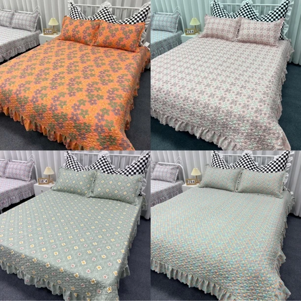 【清 浮力】双层纱棉花边床盖