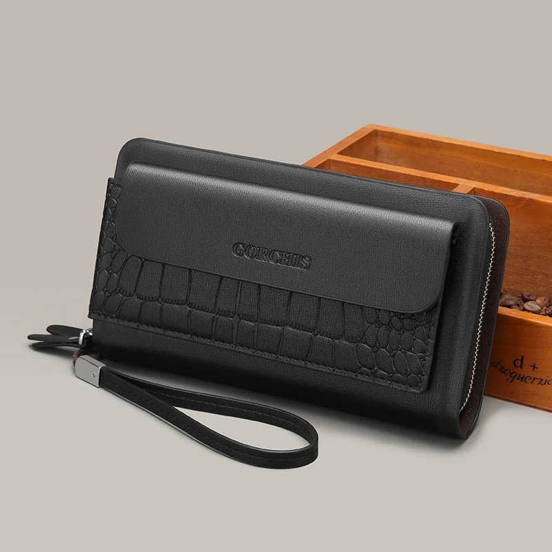 夏天男士手拿包2023新款鳄鱼纹多功能钱包商务休闲男包