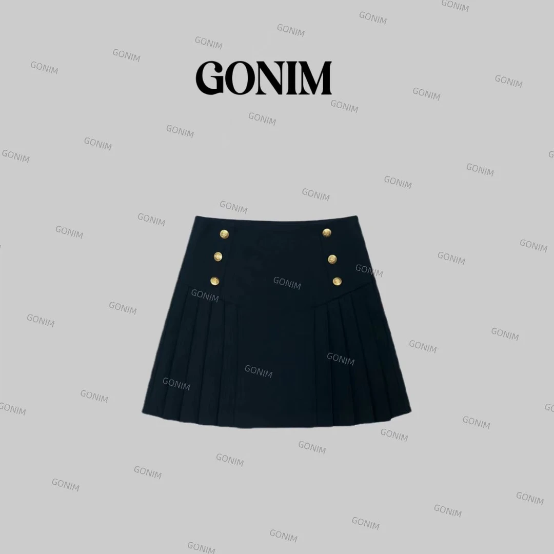 Gonim· "金扣百褶裙‘’ 2025新款百搭高腰双排金扣半裙a字短裙女