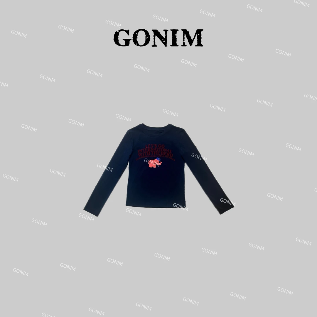 Gonim· "绵绵小象"2024早秋棉新款动物园短袖百搭T恤时尚女T恤