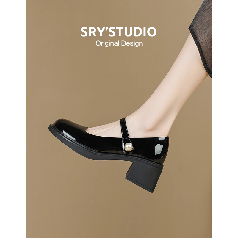 K1228厚底时尚法式玛丽珍鞋2024秋季新款粗跟轻奢百搭小众小皮鞋