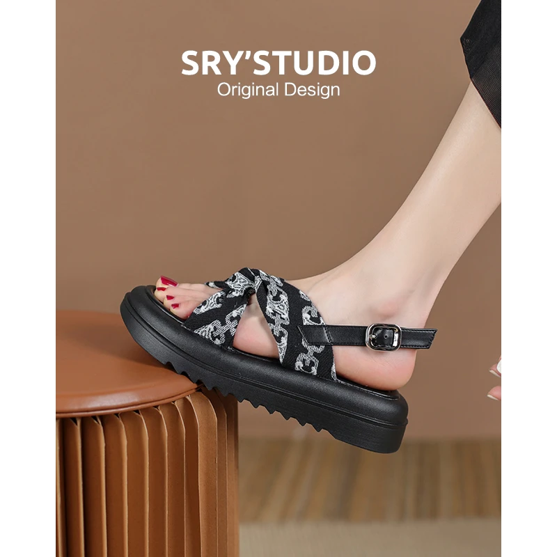 【清仓】K1557时尚百搭软底一字带凉鞋2024夏季通勤凉鞋外穿沙滩鞋