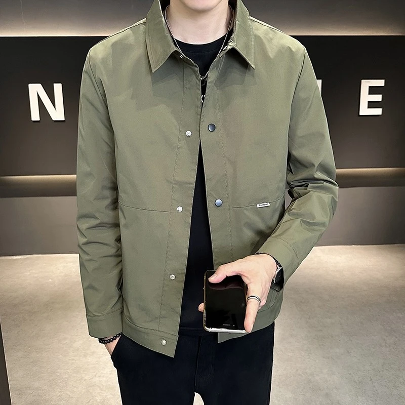 男士翻领夹克春秋季品质行政夹克衬衫领简约韩版休闲上衣男装