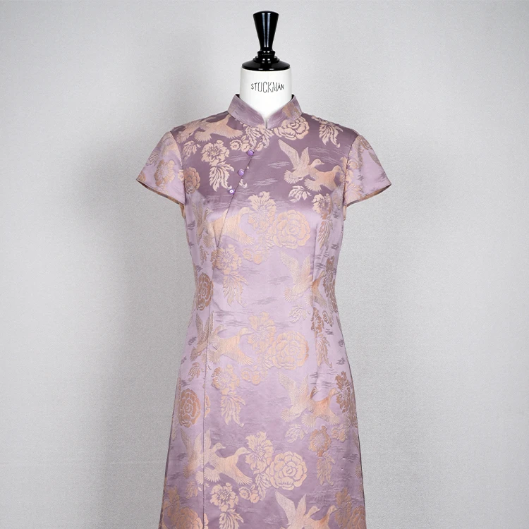 【蝶影】杭锦工艺浅紫色旗袍连衣裙CD2167532
