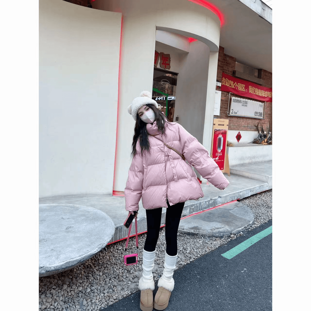 Apear♥雪鸢花冰~立领女加厚中长款茧型宽松白鸭绒外套羽绒服