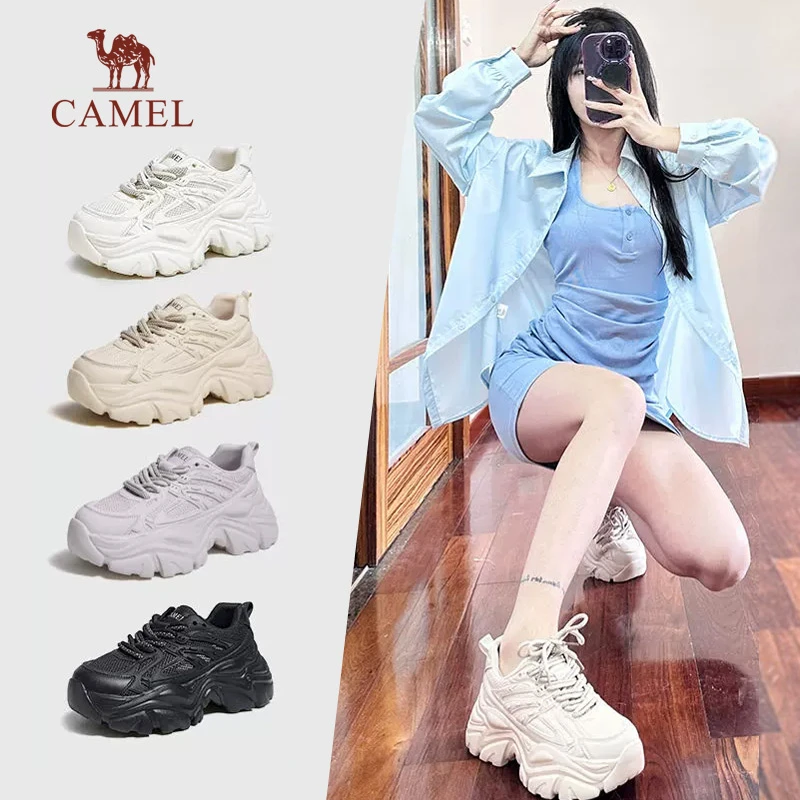某红书同款女鞋骆驼网红百搭老爹鞋潮流休闲运动鞋复古厚底增高鞋
