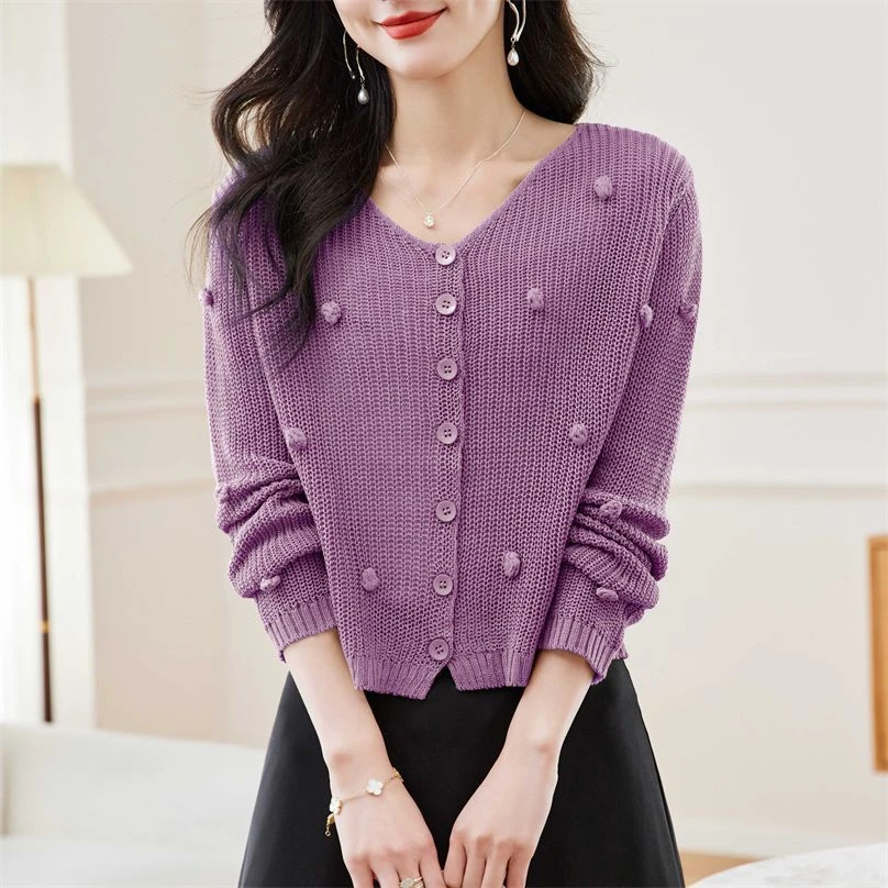 春秋洋气减龄V领针织开衫短款外套上衣女百搭气质韩版宽松外搭