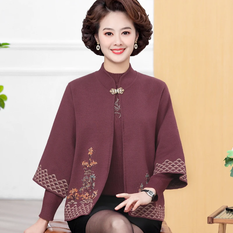 妈妈装两件套秋装针织开衫外套中老年女衣服老太太奶奶装时尚上衣