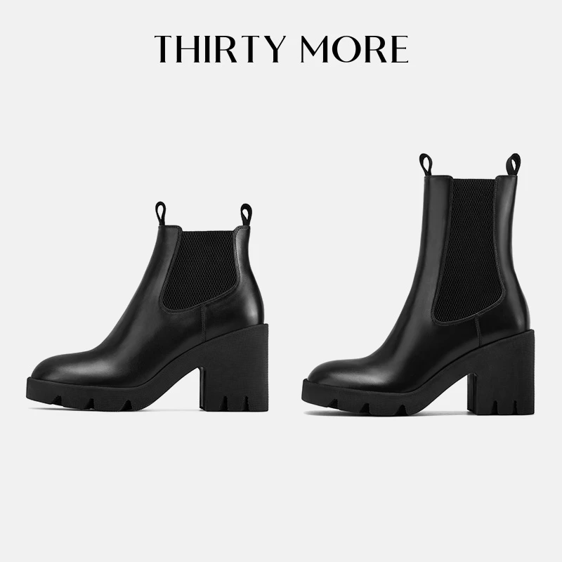 【罗马假日】Thirty More粗跟切尔西靴2025秋冬新款时尚烟筒短靴女