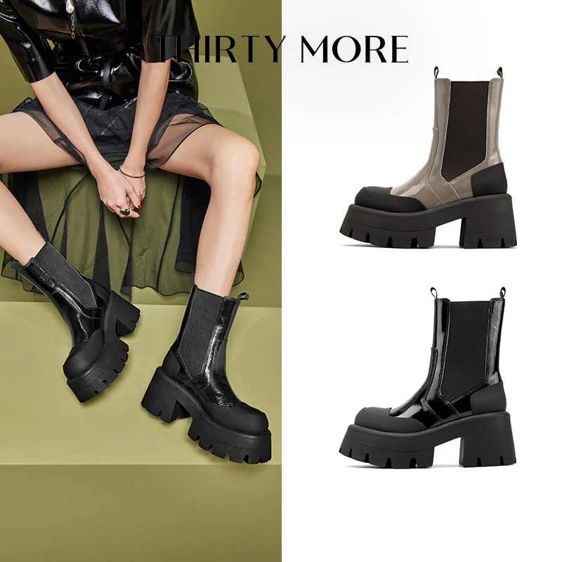 【盗梦空间】Thirty More时尚短靴女2025秋冬新款切尔西靴烟筒靴