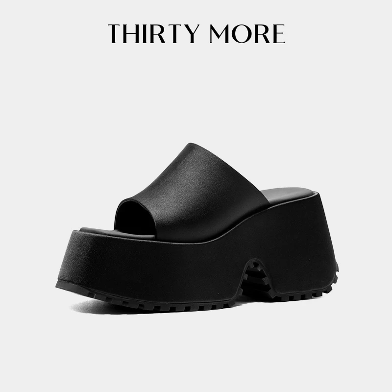 ThirtyMore拖鞋女2025夏季新款厚底露趾百搭外穿黑色时尚露趾女鞋