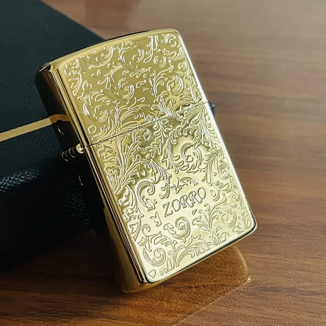 ZORRO佐罗煤油打火机唐草原铜机芯双面雕刻黄铜经典创意唐草花