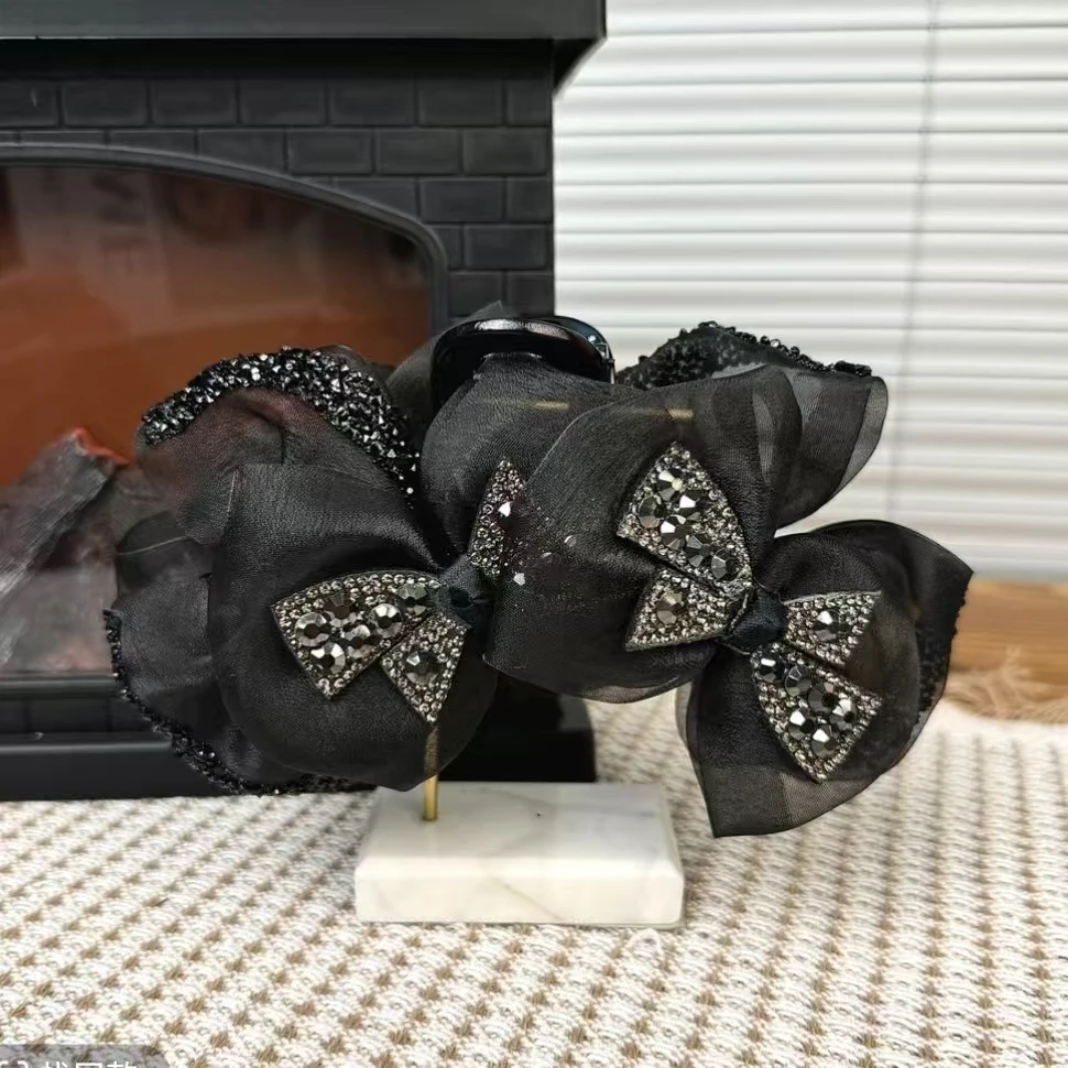 新款四季轻奢百搭重工蝴蝶结抓夹鲨鱼夹后脑勺高颅顶简约发饰发夹