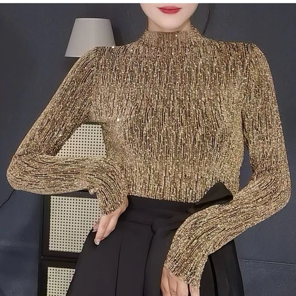 双面钻秋冬显瘦网红洋气黑色上衣百搭女装气质重工镶钻女装上衣