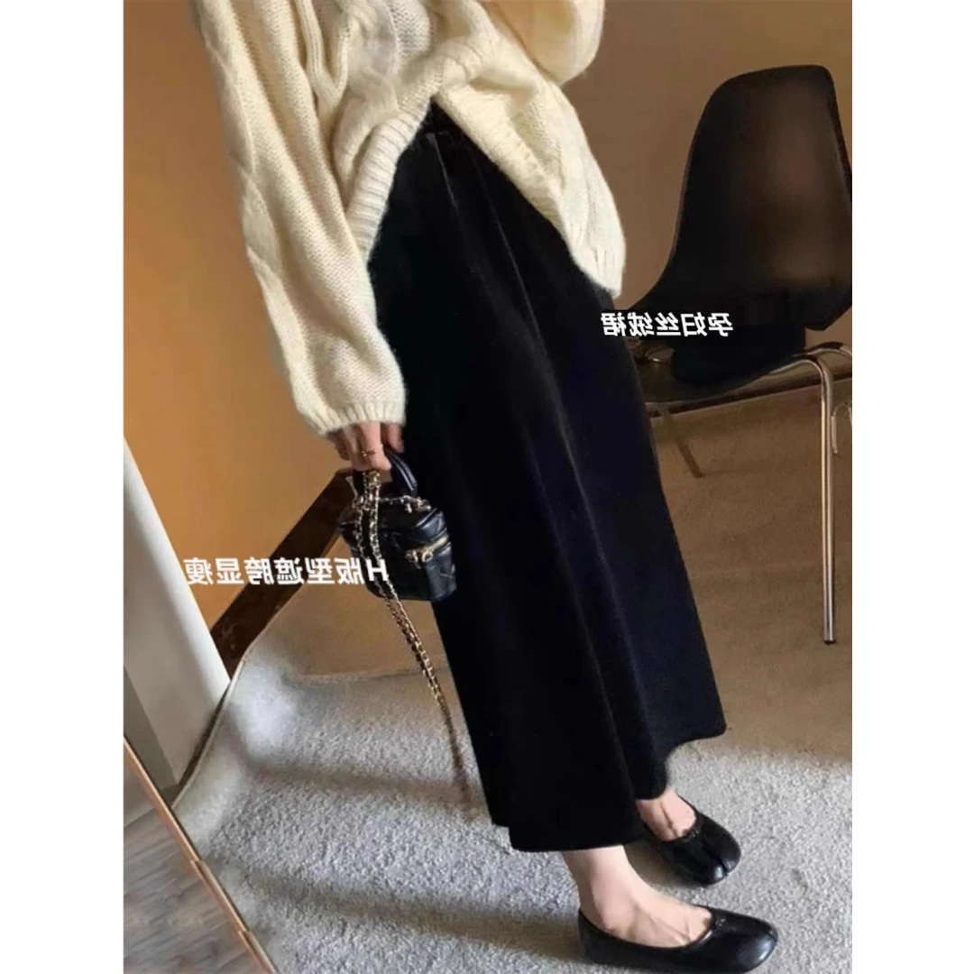 针织金丝绒半身裙子新款秋冬加绒外穿高腰显瘦中长开叉包臀一步裙