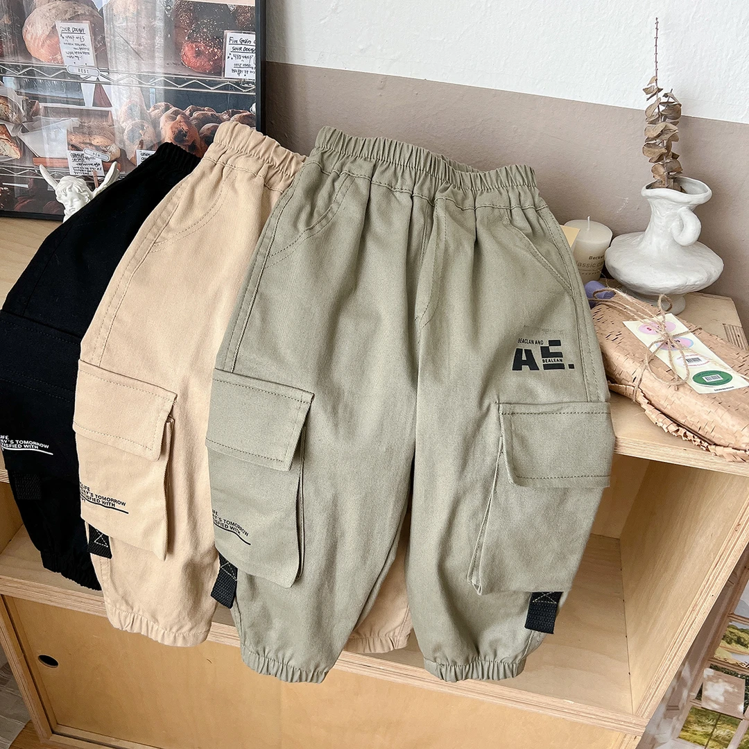 儿童棉布面包兜工装裤大裤兜休闲裤洋气薄款 KZ24121