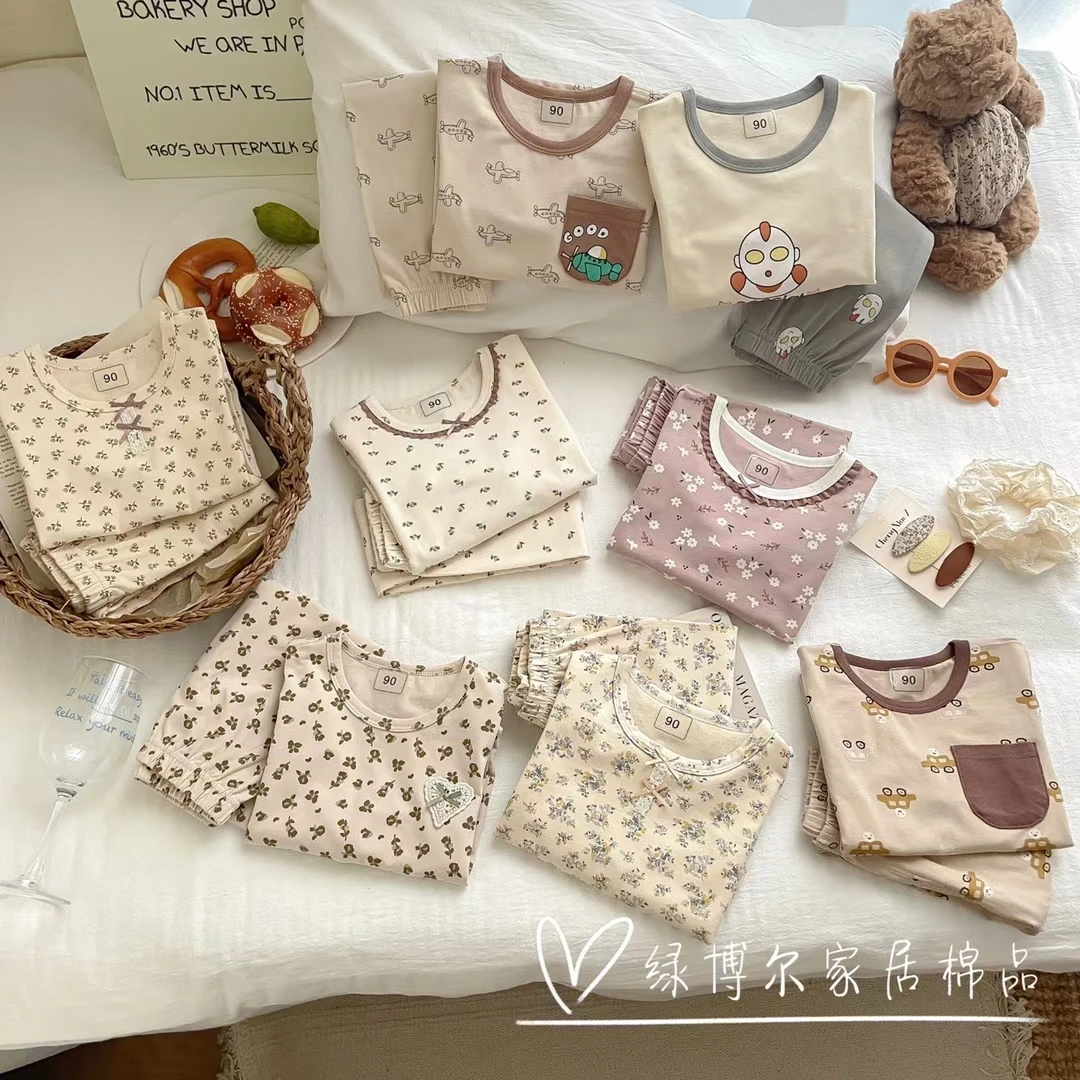 绿博尔秋新款A类无骨原创设计莱卡棉儿童秋衣秋裤家居服内衣睡衣