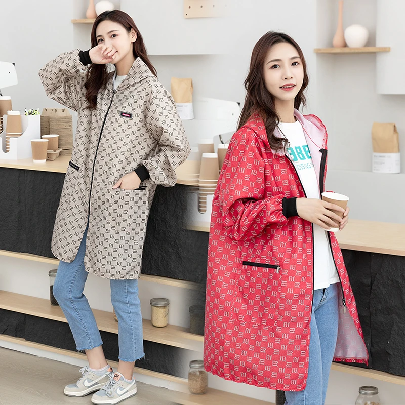 外套式围裙防水带帽家用厨房长袖上班工作服年轻人罩衣女时尚洋气