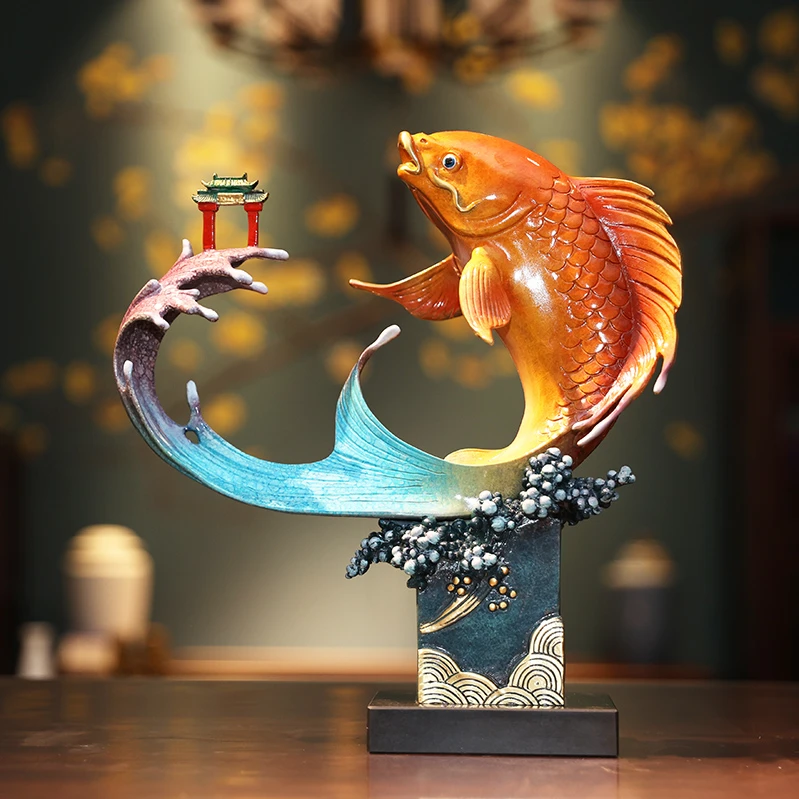 【鱼跃龙门】黄铜鱼摆件客厅家居办公室酒柜装饰品乔迁礼品