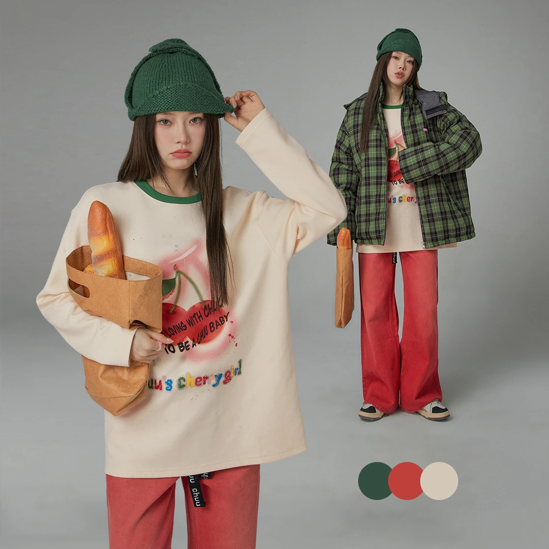 4305【金拐子专属】CHUU字母印花休闲宽松套头磨毛T恤-F