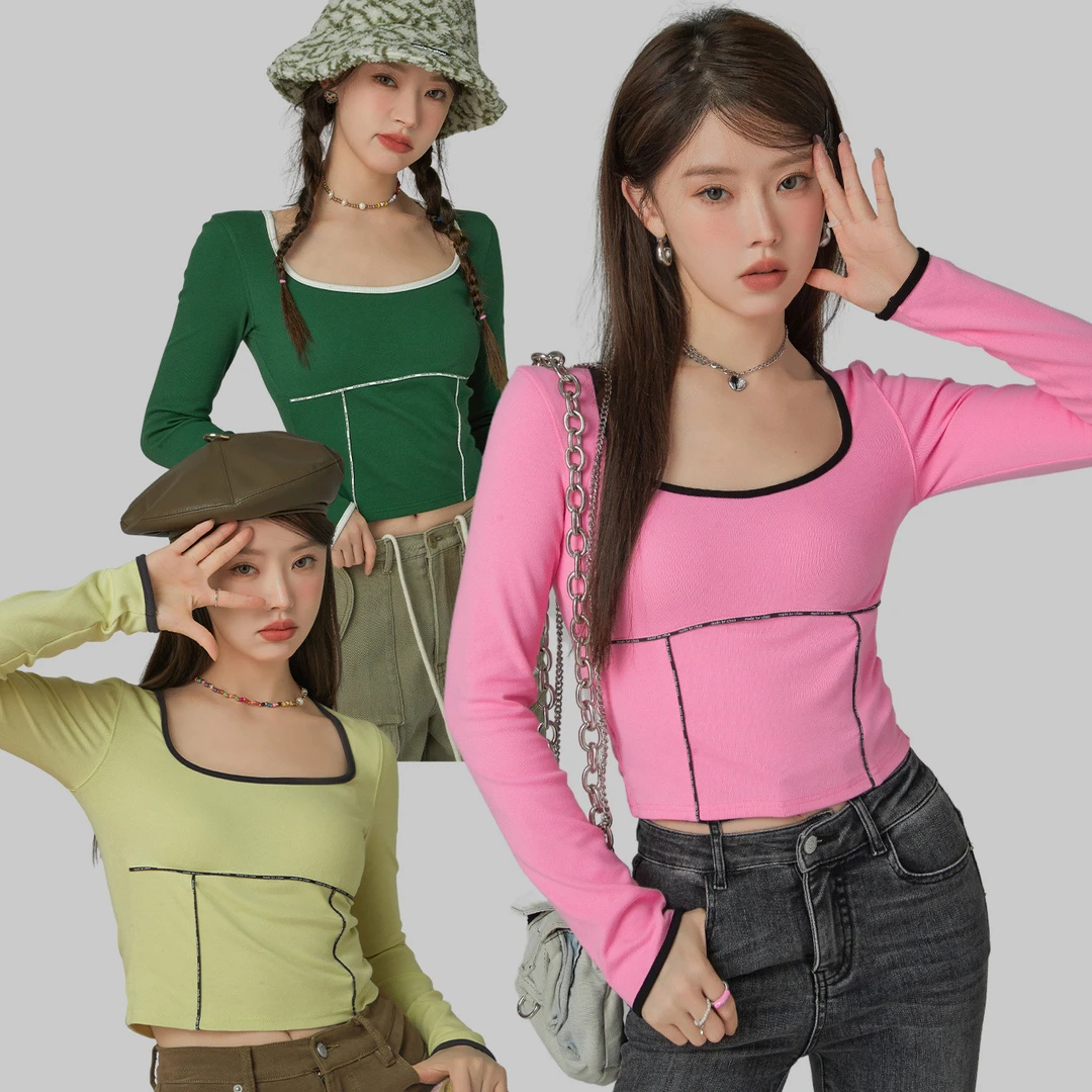 4313【金拐子专属】CHUU时尚显瘦百搭磨毛修身短款T恤-F