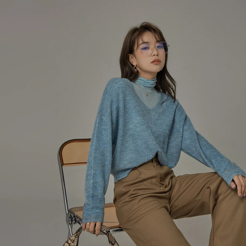 1210【金拐子专属】CHUU慵懒风宽松薄款V领长袖针织衫-F