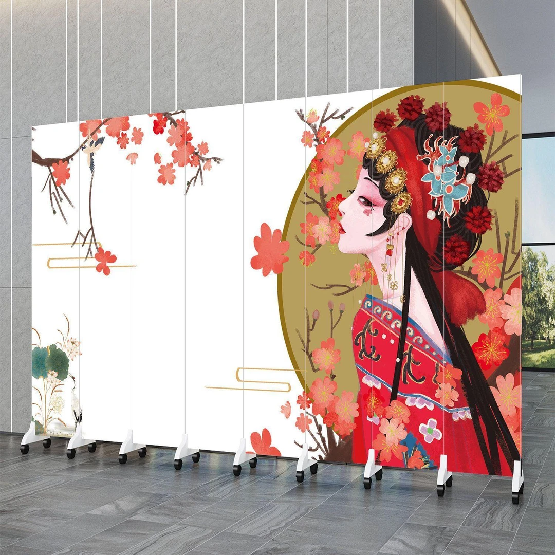 屏风隔断国潮饭店仙鹤拍照剧本包间撸串网红背景中国风移动折屏风