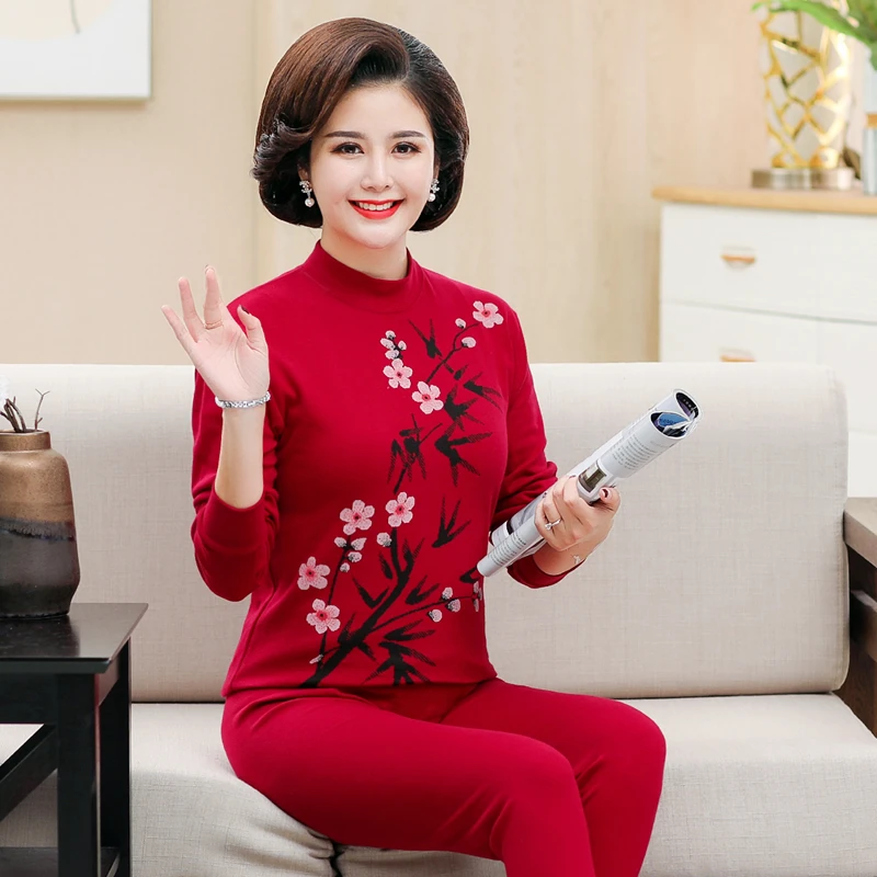 秋衣秋裤中老年人纯棉保暖内衣套装老人薄款棉毛衫大码内衣女