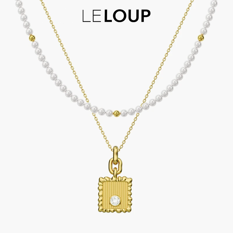 LELOUP 铜合金项链 融合系列布纹圆钻方牌贝珠叠戴项链欧美简约