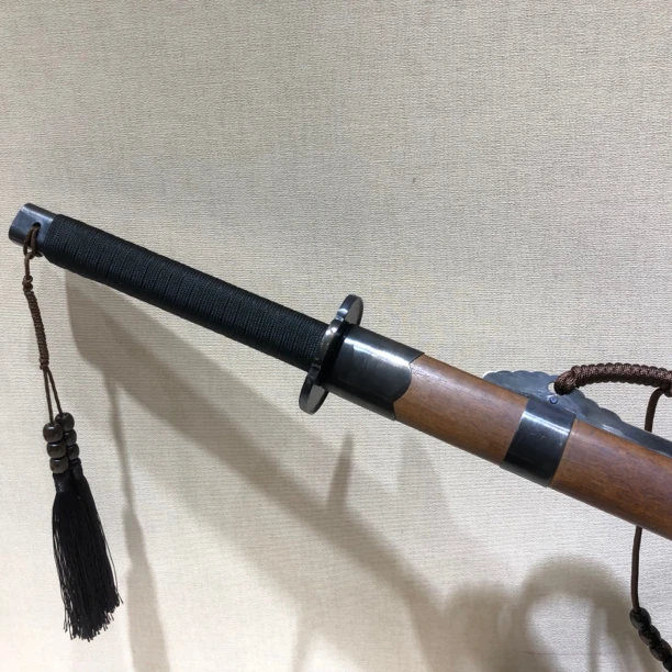 【龙影刀剑-六面走镖剑】花纹钢 蚁木鞘 手工包铜装 未开刃