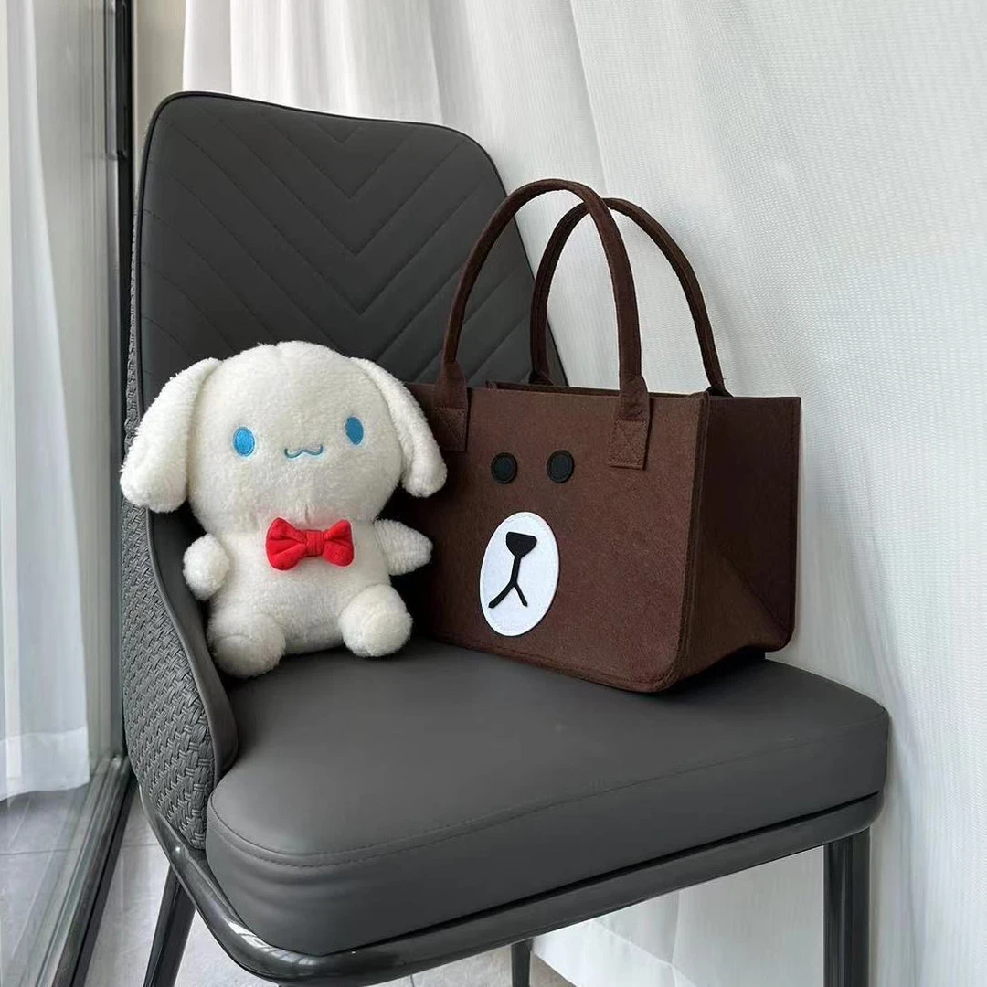 秋冬新款毛毡包大容量卡通妈咪包简约百搭便当袋学生手提包包轻便