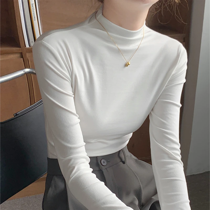 半高领打底衫女秋冬季高档中领叠穿长袖洋气内搭紧身中领百搭上衣