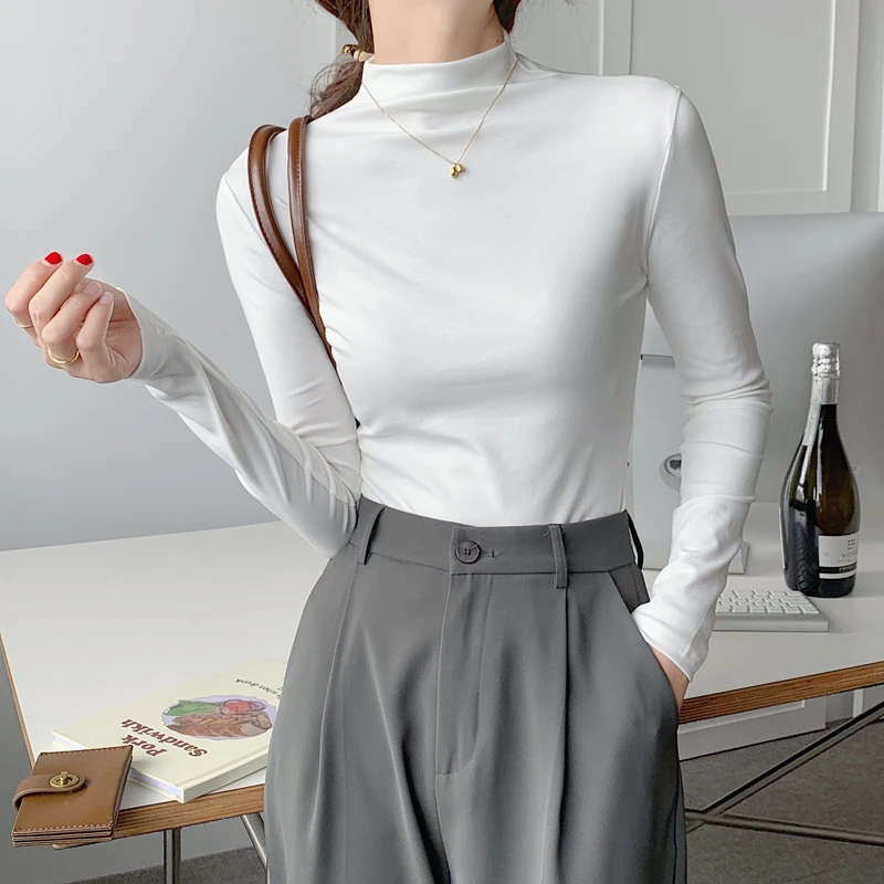 半高领打底衫女秋冬季高档中领叠穿长袖洋气内搭紧身中领百搭上衣