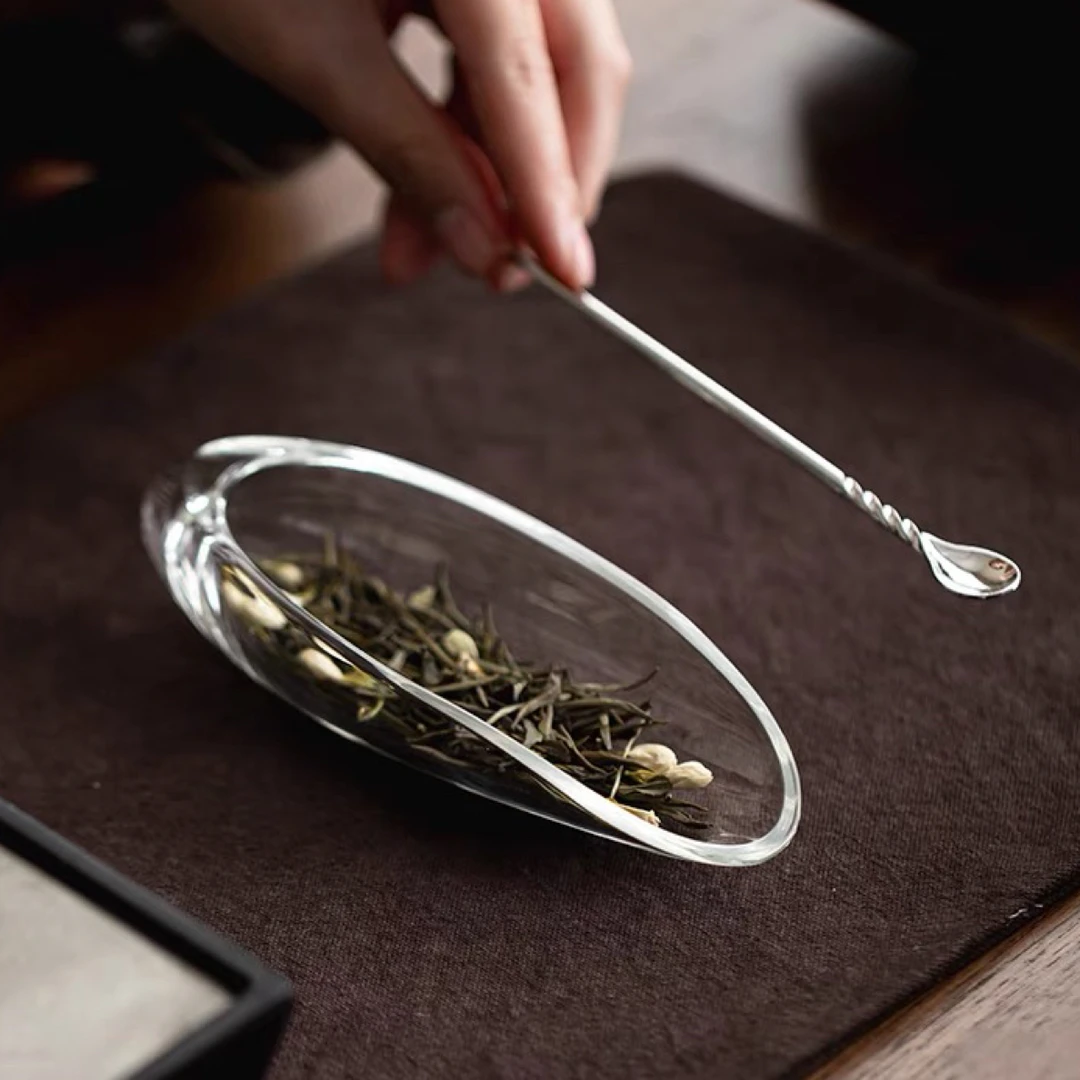 宜物宜心 冰清玻璃茶则茶拨两件套赏茶荷茶道配件套组茶具零配件
