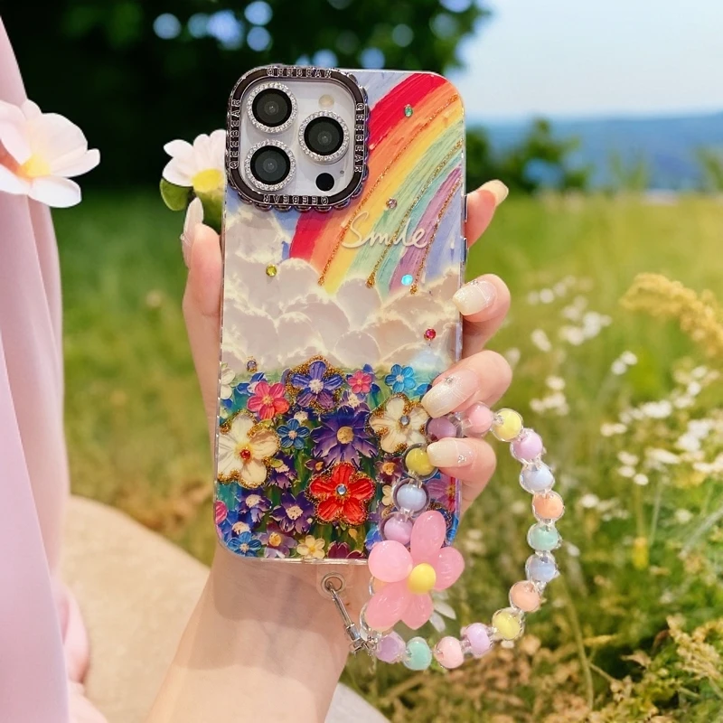 适用防摔创意高级透明网红个性手链高级感女士专用苹果手机壳壁纸