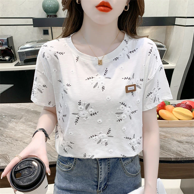 圆领白色女装正肩棉质短袖t恤女2025夏季新款宽松半袖体恤上衣女