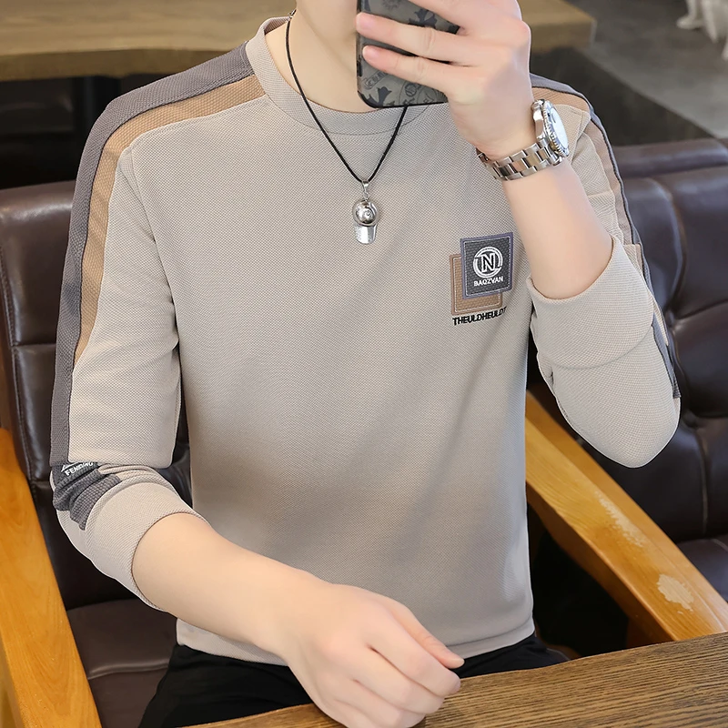 男士长袖卫衣秋季男上衣T恤百搭夏季薄款修身圆领休闲时尚青年潮