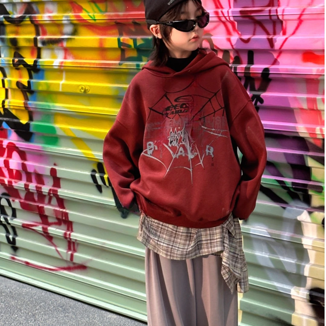 *2024冬季男童中大童春秋韩版时尚休闲带帽宽松连帽卫衣KK7005 y