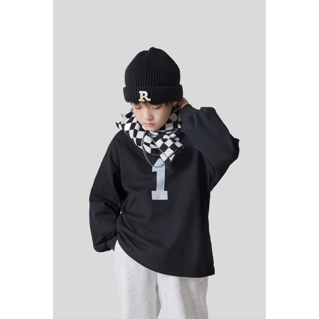 2025年秋季新款男童中大童韩版时尚潮流百搭圆领极简T恤 /WYW602