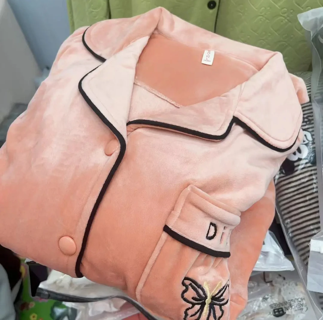 CD185豆沙橘0-17°海岛绒精品秋冬加厚长袖长裤家居服