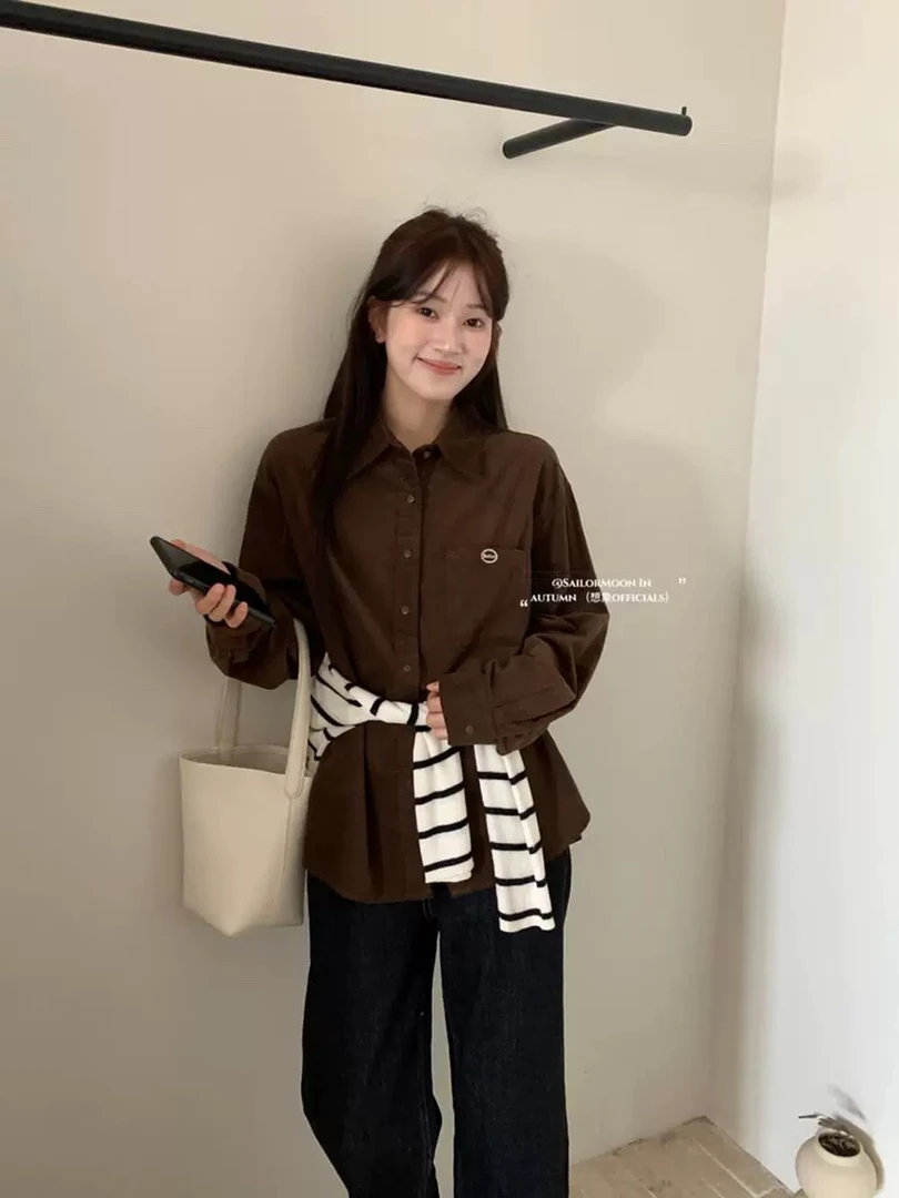 3473冬季新款口袋带标长袖衬衫