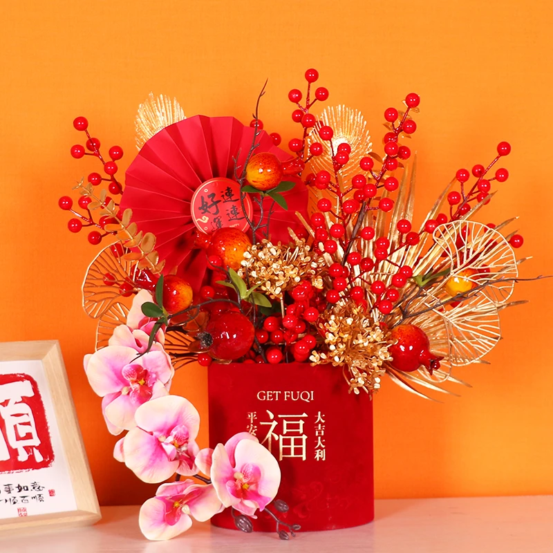 成品发货发财果福桶抱抱桶红果仿真结婚庆乔迁客厅摆件喜庆典装饰
